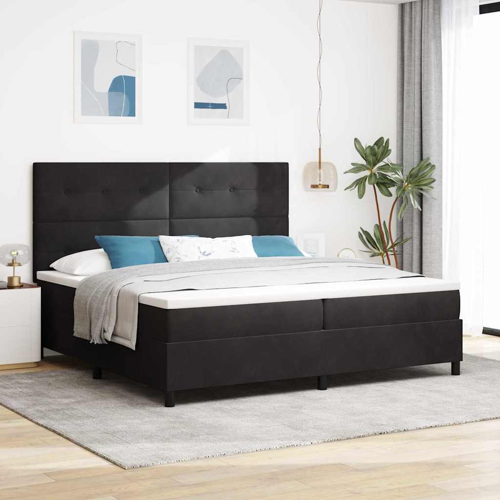 LED Box Spring Bed met matras Zwart 200 x 200 cm Fluweel is nu te koop bij PeponiXL, paradijselijk wonen!