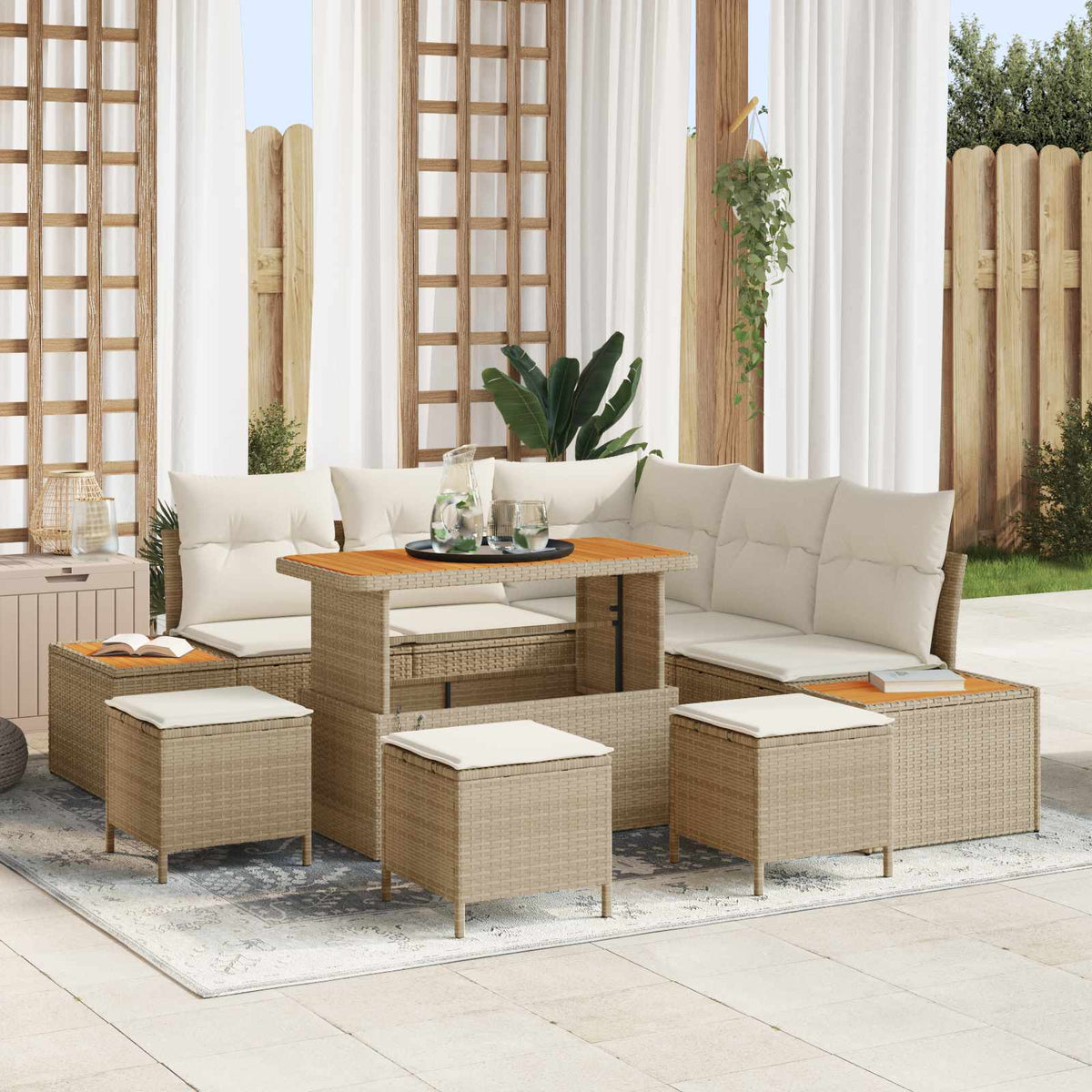 Tuinbankenset met kussen 9 pcs Beige en Crème is nu te koop bij PeponiXL, paradijselijk wonen!