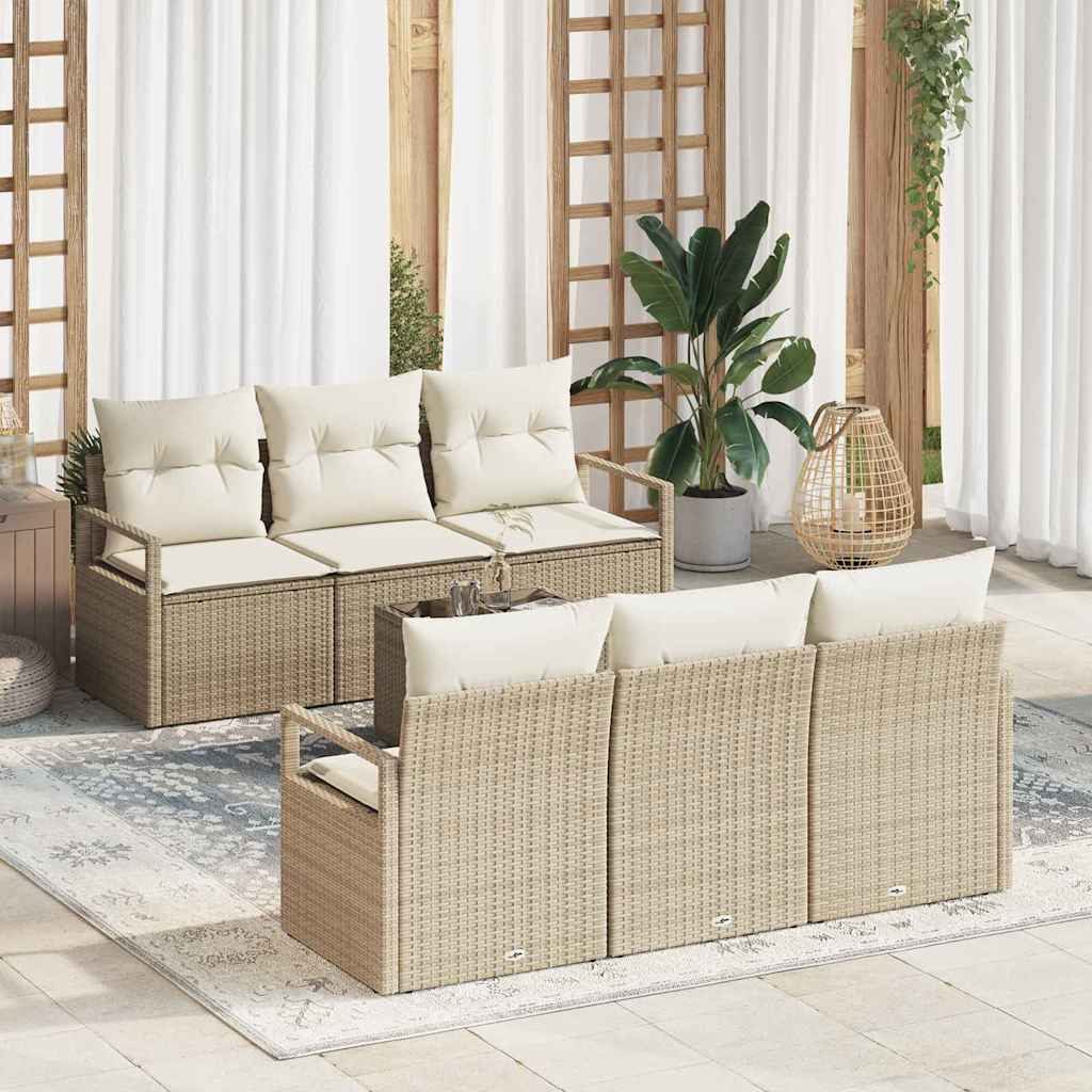 Bankstel met kussen 7 pcs Beige en Crème poly rattan is nu te koop bij PeponiXL, paradijselijk wonen!