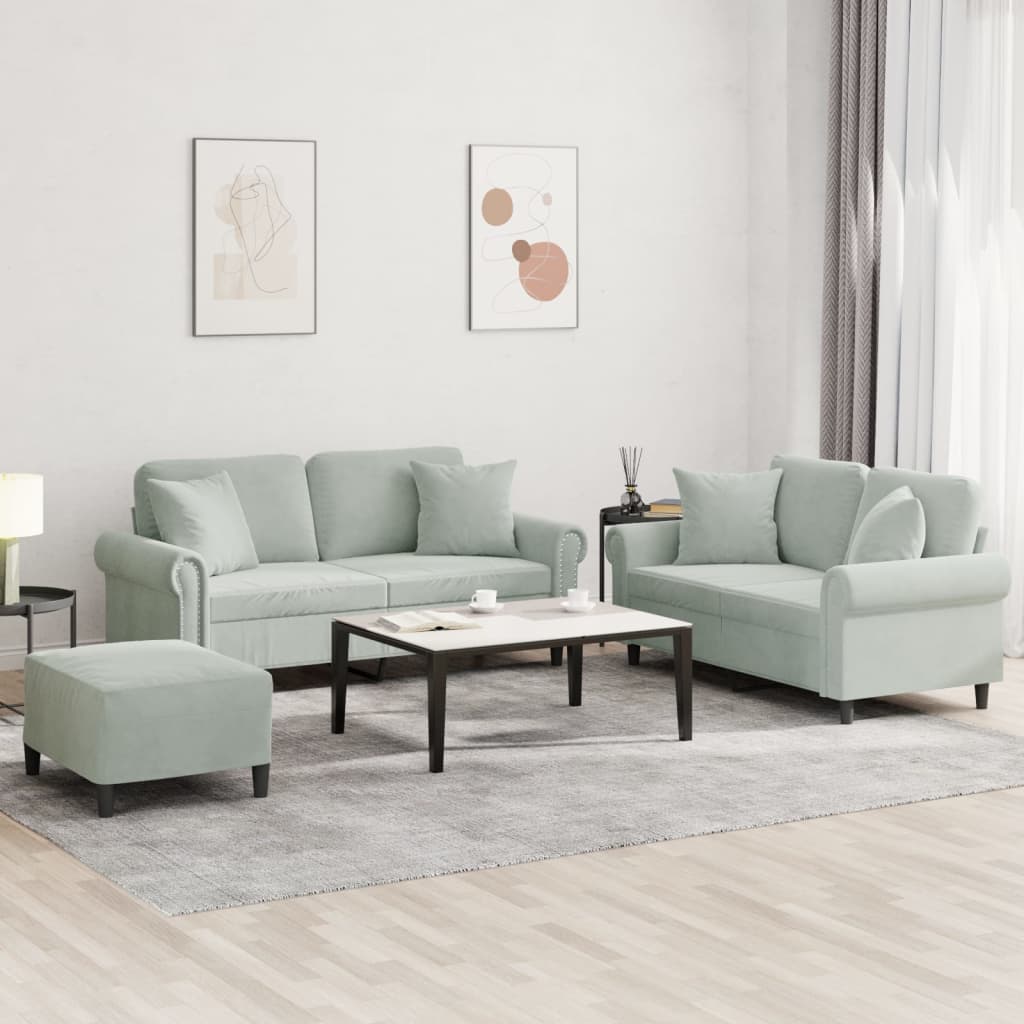3-delige Loungeset met kussens fluweel lichtgrijs is nu te koop bij PeponiXL, paradijselijk wonen!