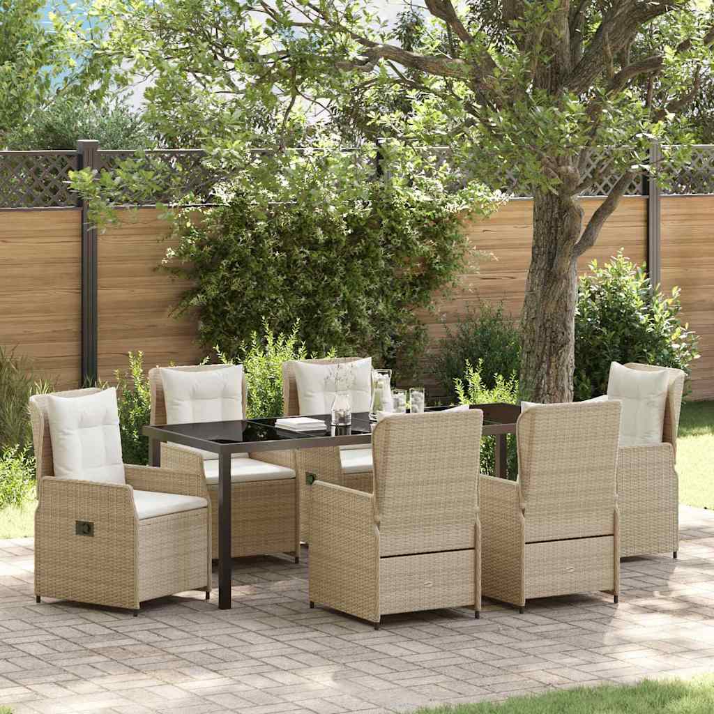 Tuin eettafelset 7 pcs Beige en Licht Grijs poly rattan is nu te koop bij PeponiXL, paradijselijk wonen!