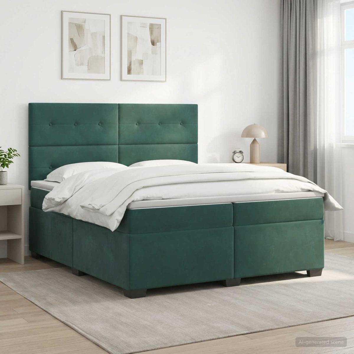 Boxspringbed met matras Donkergroen 200 x 200 cm Fluweel is nu te koop bij PeponiXL, paradijselijk wonen!