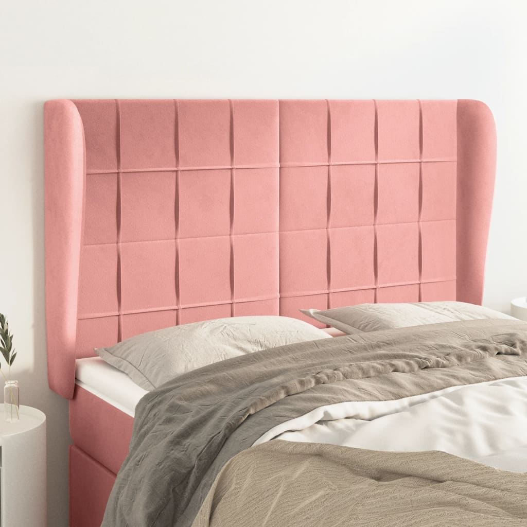 Hoofdbord met randen 147x23x118/128 cm fluweel roze is nu te koop bij PeponiXL, paradijselijk wonen!