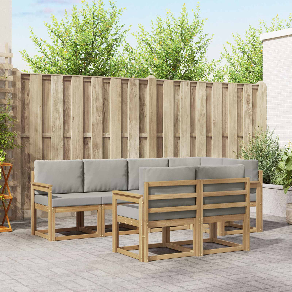 Buiten bankenset met kussen 7 pcs Wit en Lichtgrijs is nu te koop bij PeponiXL, paradijselijk wonen!