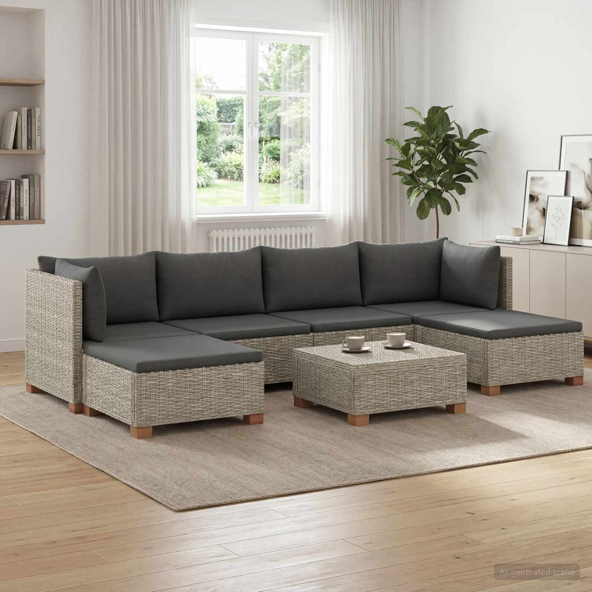 7 st Rieten Loungeset met Kussens GENDT Natuurlijk rattan is nu te koop bij PeponiXL, paradijselijk wonen!