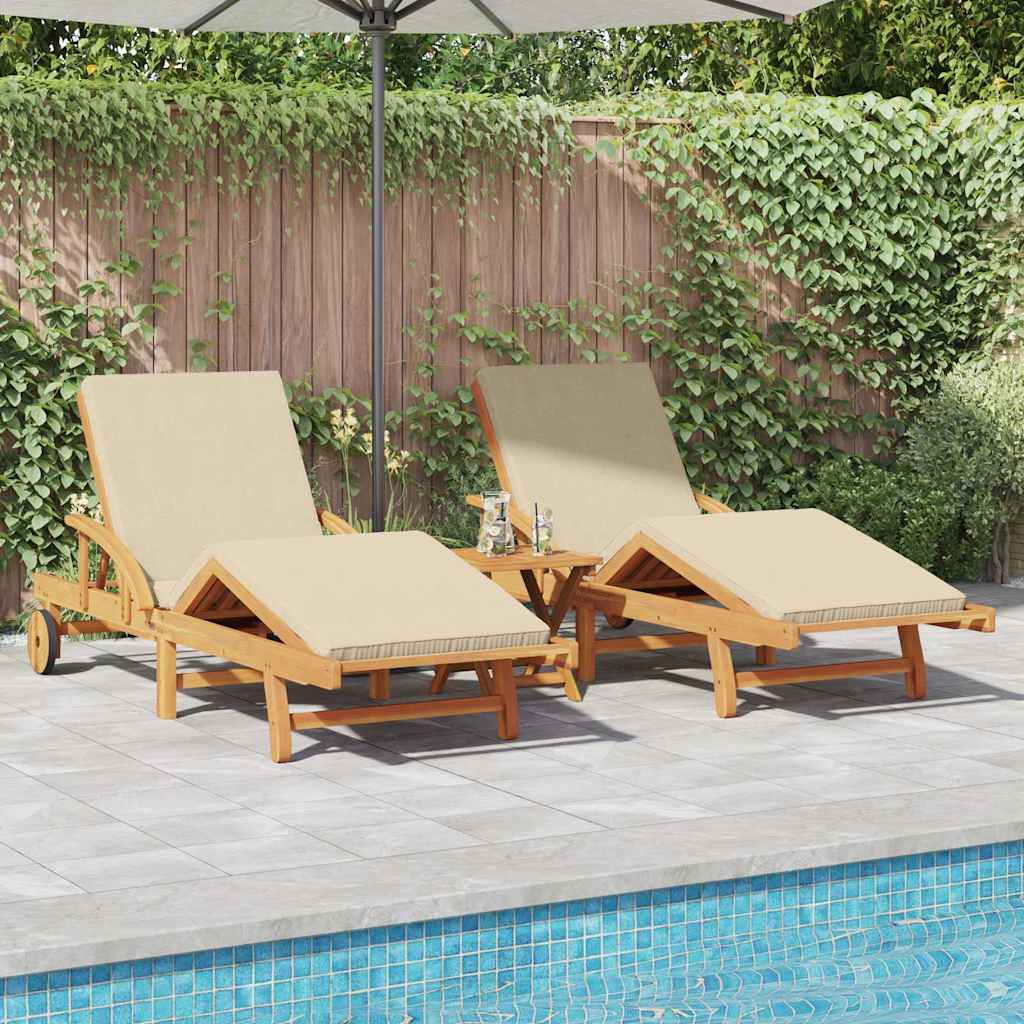 Ligstoel 3 pcs Beige 200 x 67 x 84 cm Massief Acaciahout is nu te koop bij PeponiXL, paradijselijk wonen!