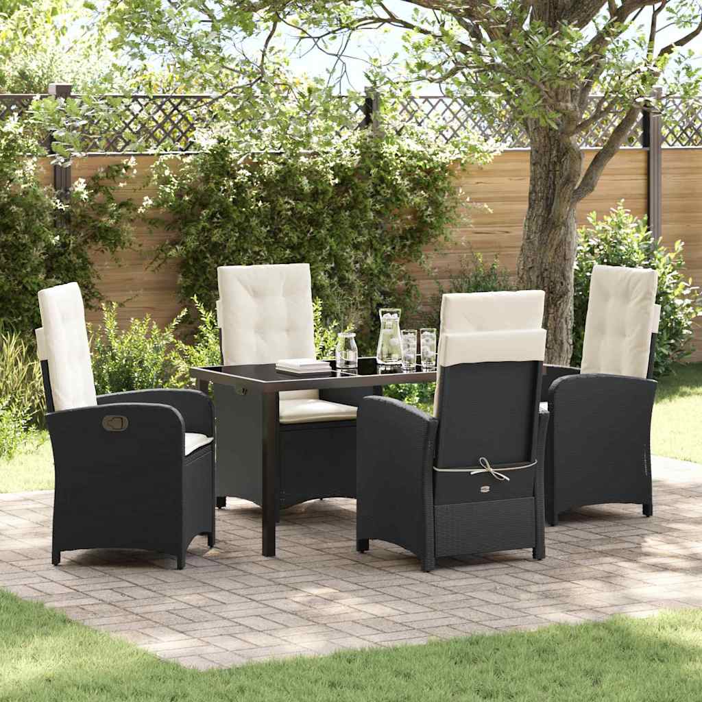 Tuin eettafelset met kussen 5 pcs Zwart poly rattan is nu te koop bij PeponiXL, paradijselijk wonen!
