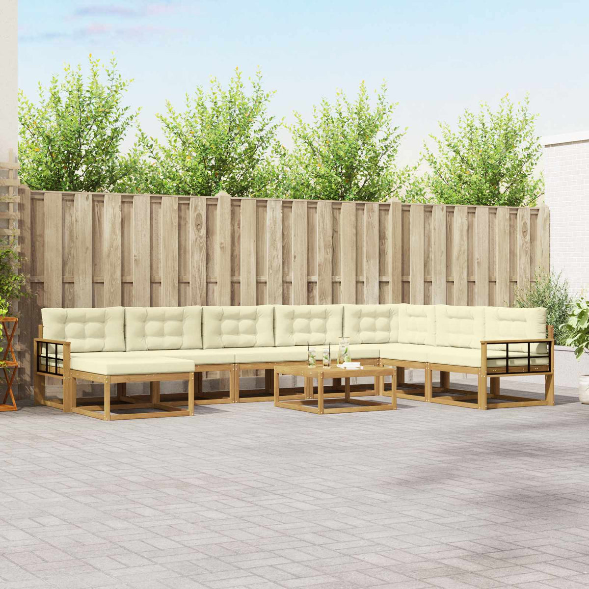 Buiten bankenset 9 pcs Wit en crèmekleurig is nu te koop bij PeponiXL, paradijselijk wonen!