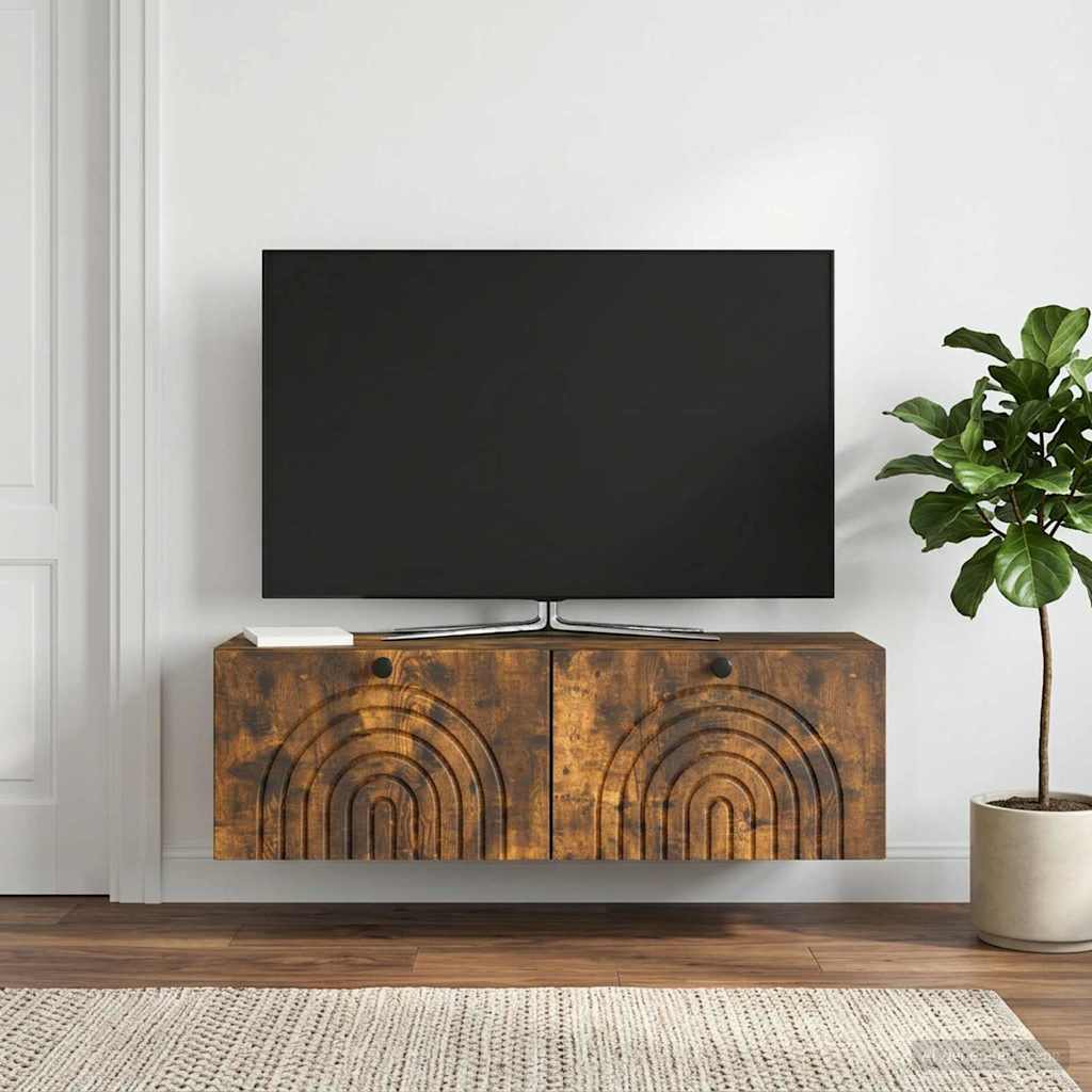 Wandbeugel TV-kast Gerookt eiken 98 x 31 x 30 cm Bewerkt hout is nu te koop bij PeponiXL, paradijselijk wonen!