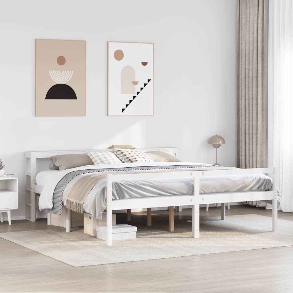 Seniorenbed met hoofdbord massief grenenhout wit 200x200 cm is nu te koop bij PeponiXL, paradijselijk wonen!