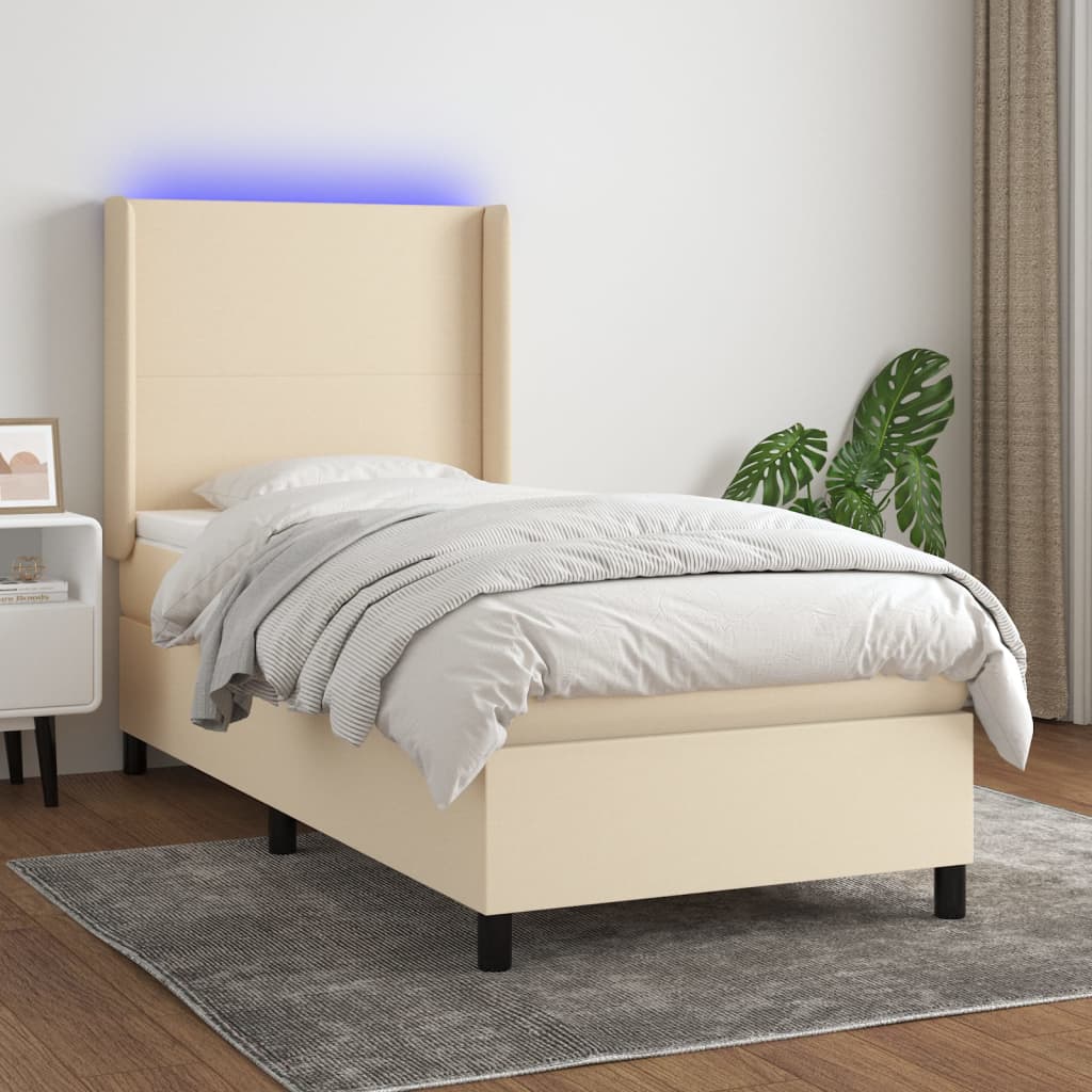 Boxspring met matras en LED stof crèmekleurig 80x200 cm is nu te koop bij PeponiXL, paradijselijk wonen!