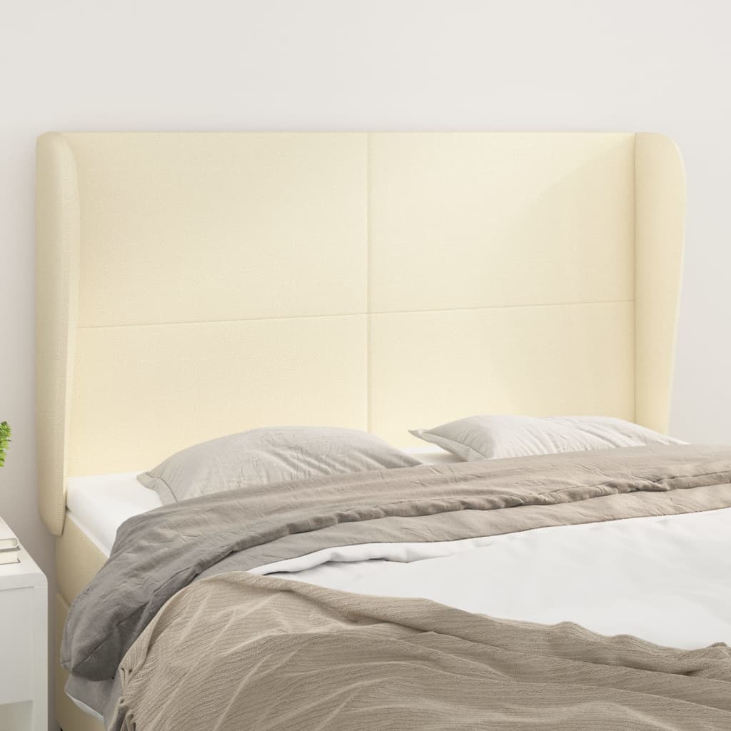 Hoofdbord met randen 147x23x118/128 cm kunstleer crèmekleurig is nu te koop bij PeponiXL, paradijselijk wonen!