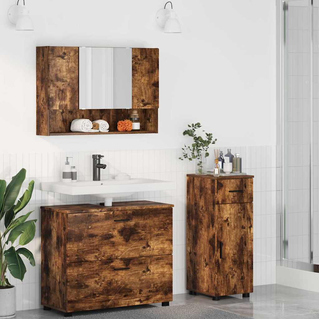 Badkamermeubelset 3 st Gerookt eiken 76,5 x 35 x 64 cm is nu te koop bij PeponiXL, paradijselijk wonen!