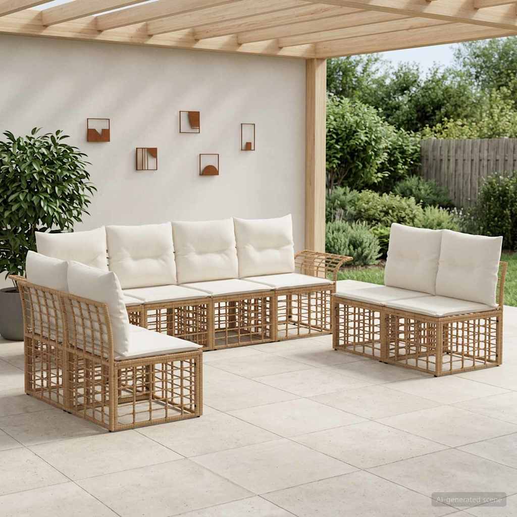 Buiten bankenset 8 pcs Natuurlijk en Crème Wit Polyester is nu te koop bij PeponiXL, paradijselijk wonen!