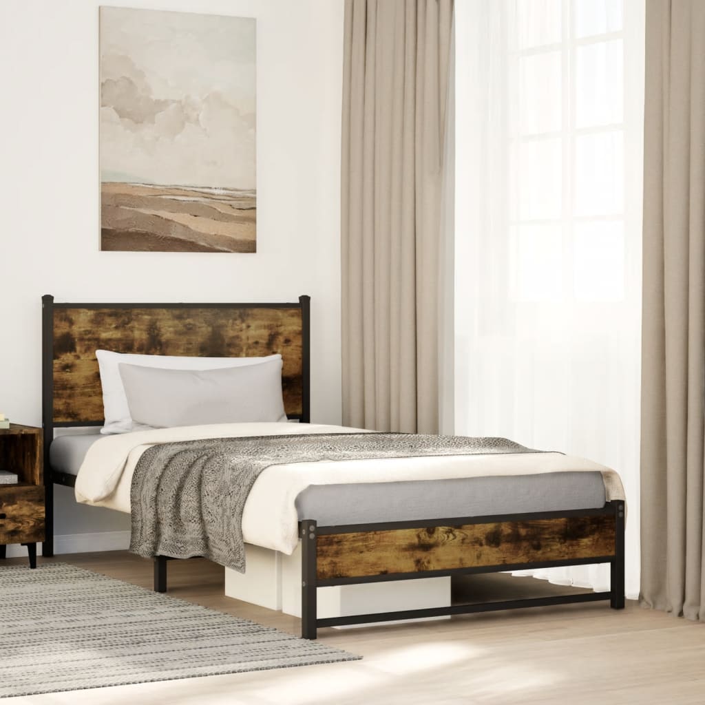 Bedframe zonder matras metaal gerookt eikenkleurig 107x203 cm is nu te koop bij PeponiXL, paradijselijk wonen!