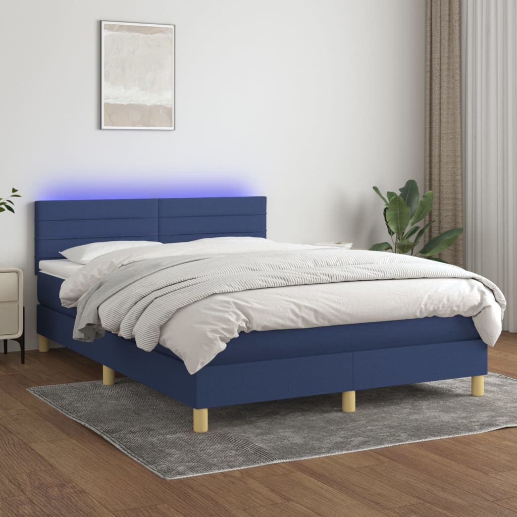 Boxspring met matras en LED stof blauw 140x200 cm is nu te koop bij PeponiXL, paradijselijk wonen!