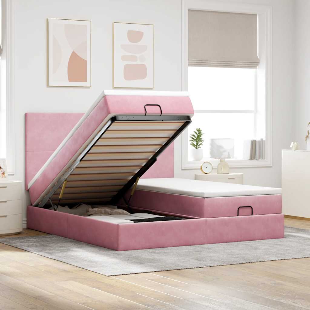 Ottoman bed met matrassen en LED's 160x200cm fluweel roze is nu te koop bij PeponiXL, paradijselijk wonen!