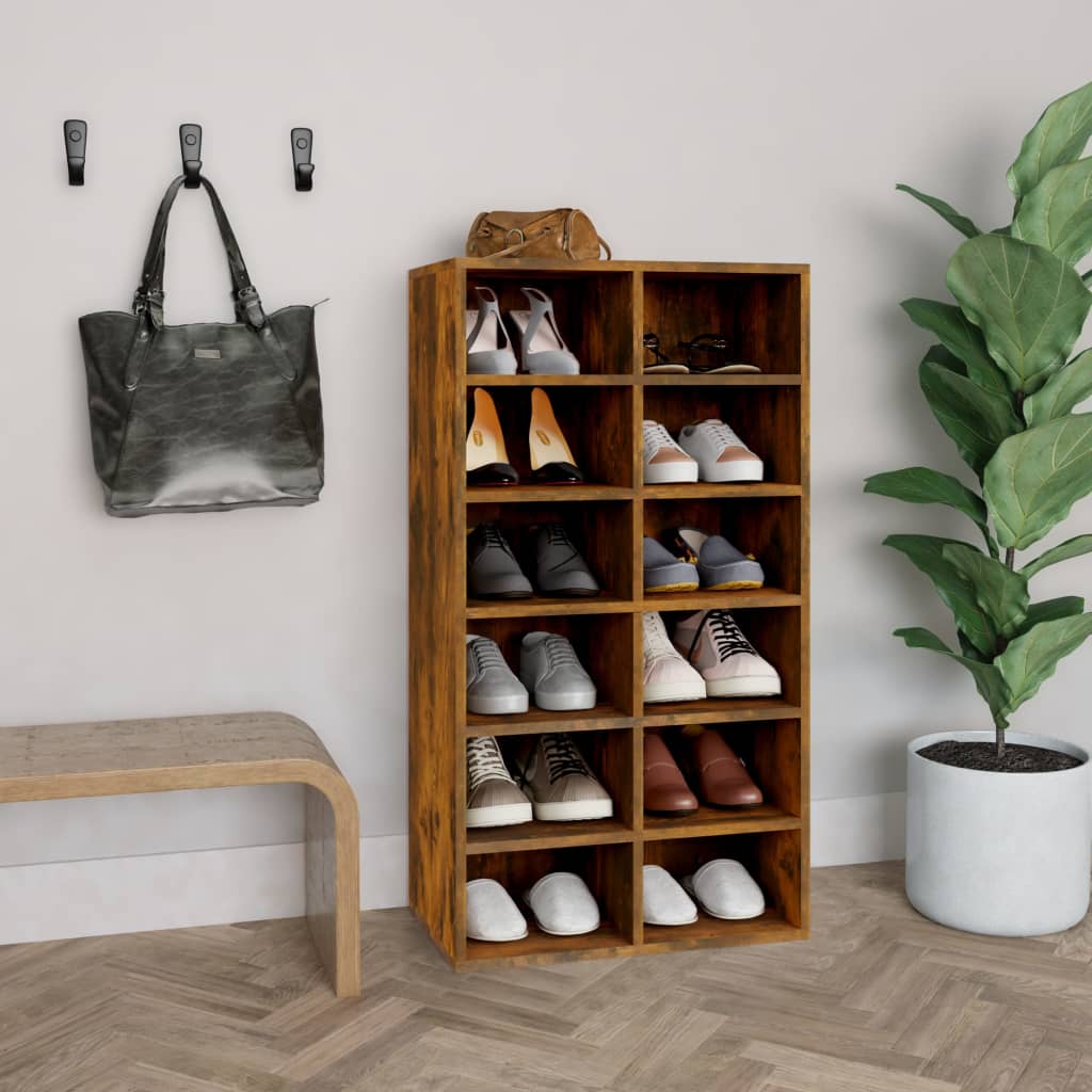 Schoenenrek 54x34x100,5 cm bewerkt hout gerookt eikenkleurig is nu te koop bij PeponiXL, paradijselijk wonen!