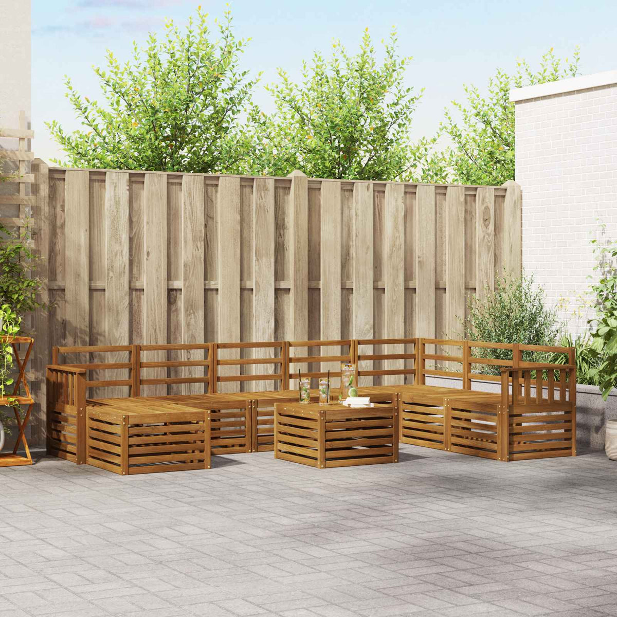 Buiten bankenset 9 pcs Naturel Massief Acaciahout is nu te koop bij PeponiXL, paradijselijk wonen!