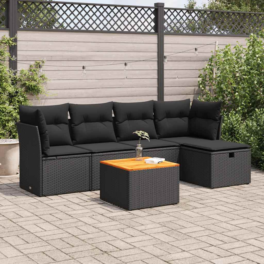 6-delige Loungeset met kussens poly rattan zwart is nu te koop bij PeponiXL, paradijselijk wonen!
