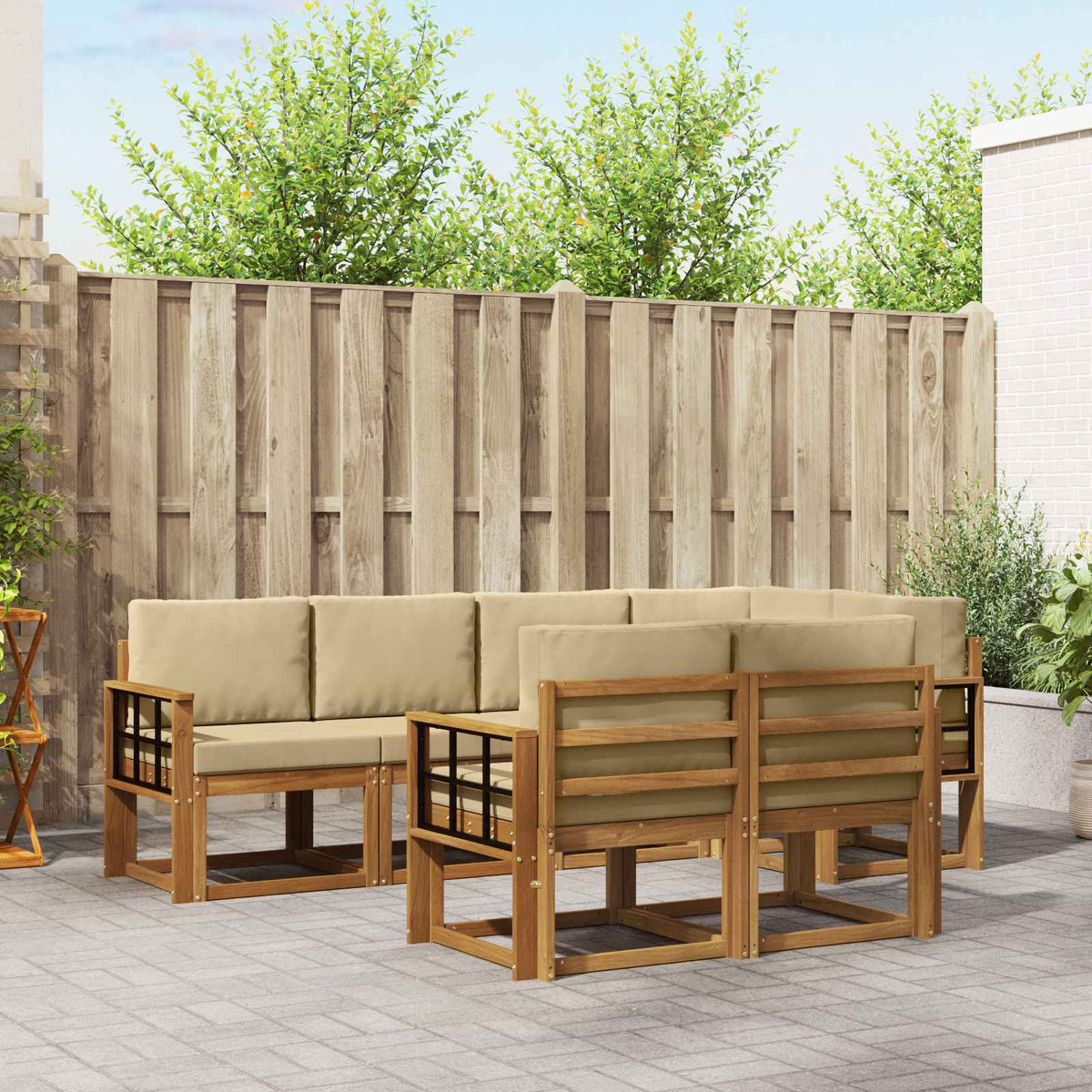 Buiten bankenset met kussen 7 pcs Natuurlijk en Beige is nu te koop bij PeponiXL, paradijselijk wonen!