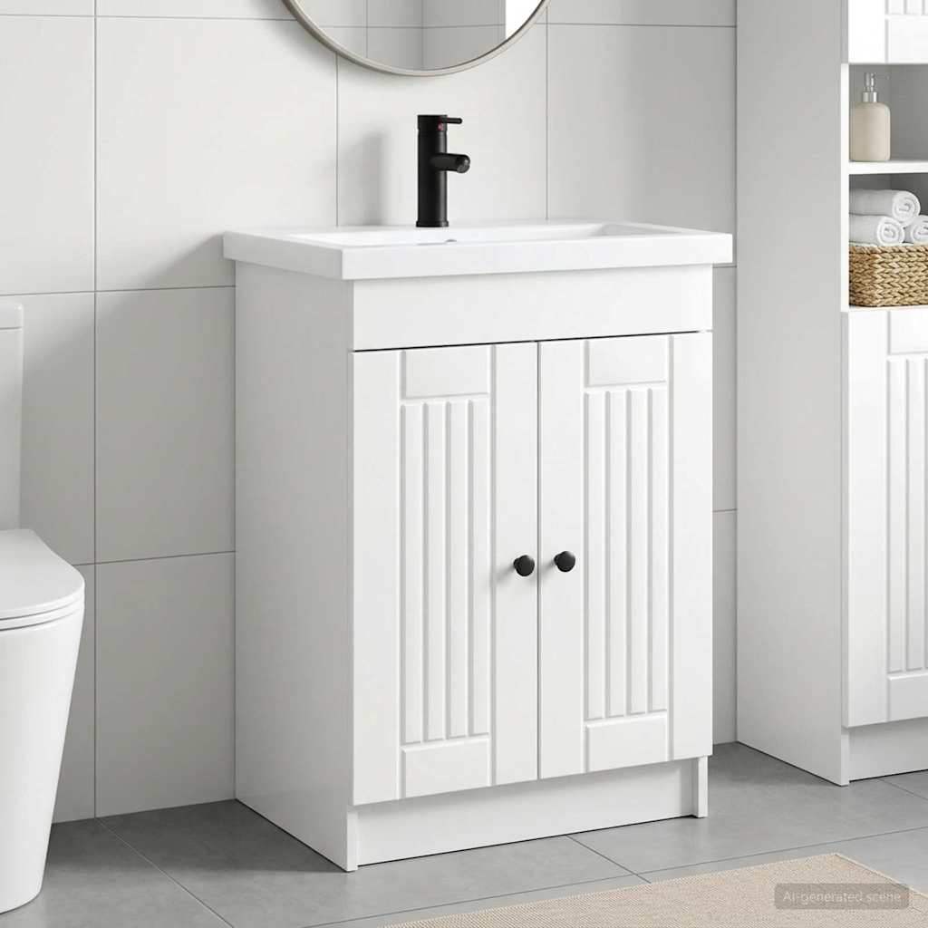 Badkamermeubelset Hoogglans Wit 56 x 37,5 x 81 cm Bewerkt hout is nu te koop bij PeponiXL, paradijselijk wonen!