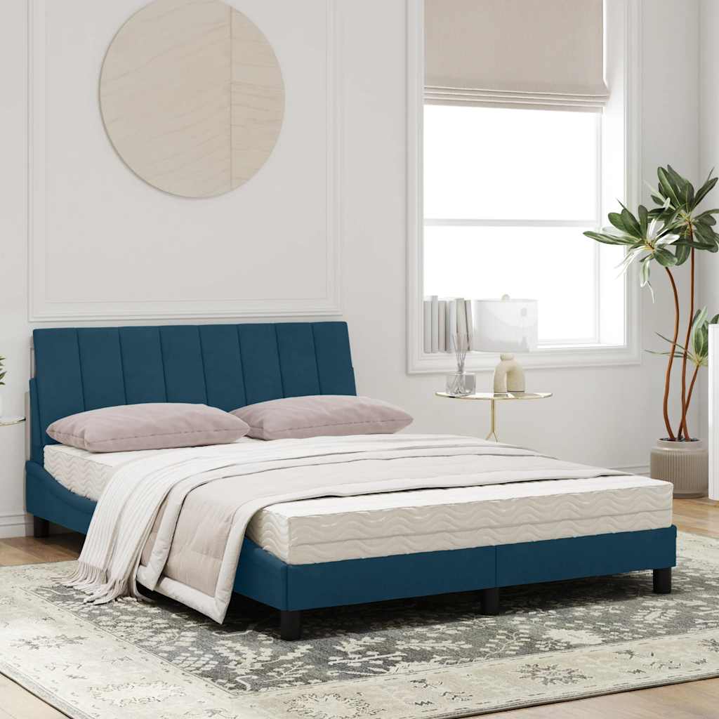Bed met matras "Hanko" fluweel blauw 120x200 cm is nu te koop bij PeponiXL, paradijselijk wonen!