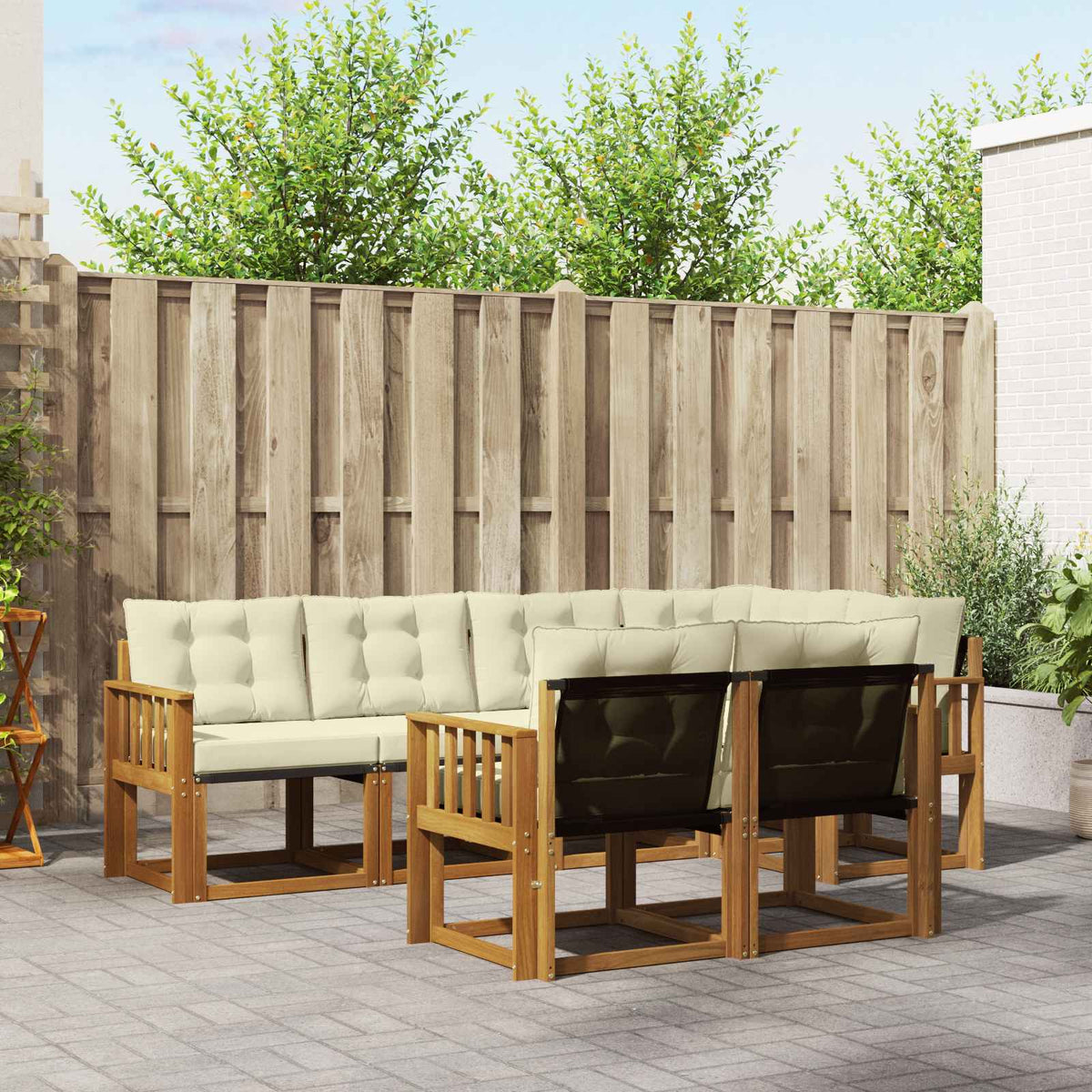 Buiten bankenset met kussen 7 pcs Natuurlijk en Crème is nu te koop bij PeponiXL, paradijselijk wonen!