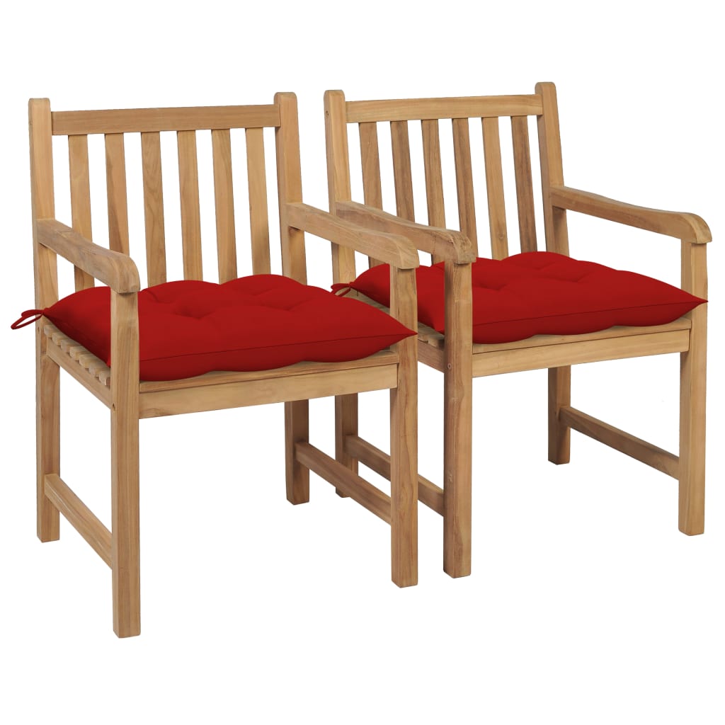 Tuinstoelen 2 st met rode kussens massief teakhout is nu te koop bij PeponiXL, paradijselijk wonen!