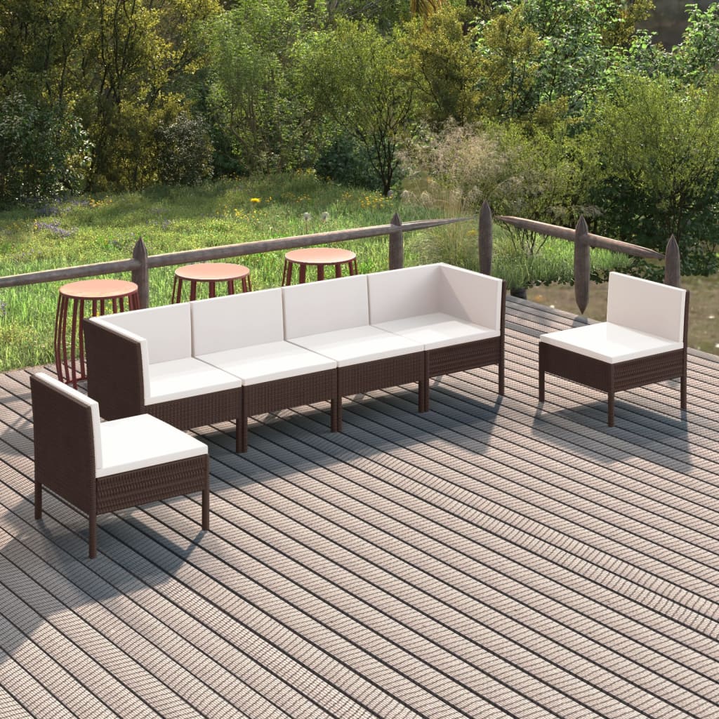 6-delige Loungeset met kussens poly rattan bruin is nu te koop bij PeponiXL, paradijselijk wonen!