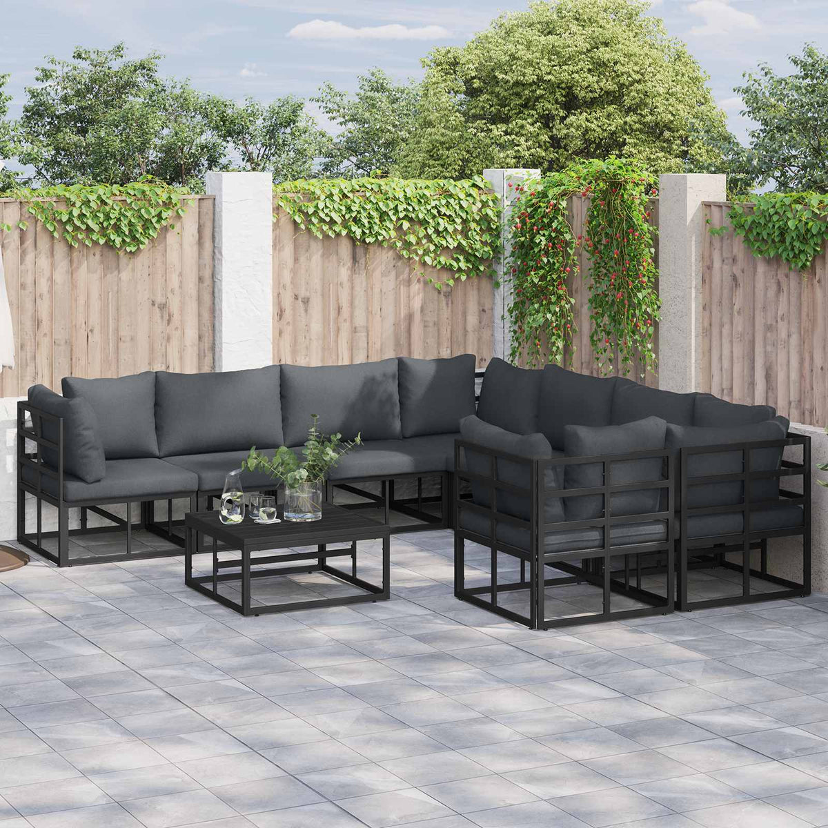 Tuinbankenset met kussen 9 pcs Zwart Staal is nu te koop bij PeponiXL, paradijselijk wonen!