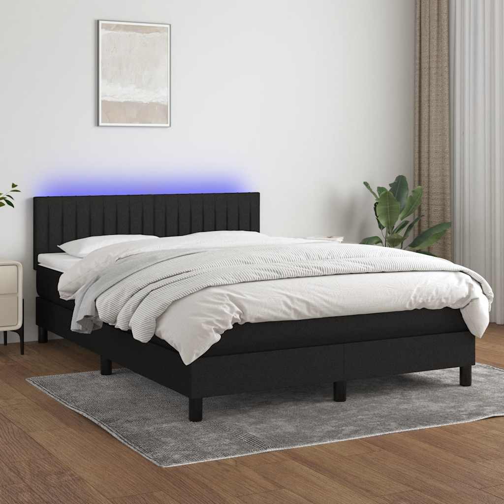 Boxspring met matras en LED stof zwart 140x190 cm is nu te koop bij PeponiXL, paradijselijk wonen!
