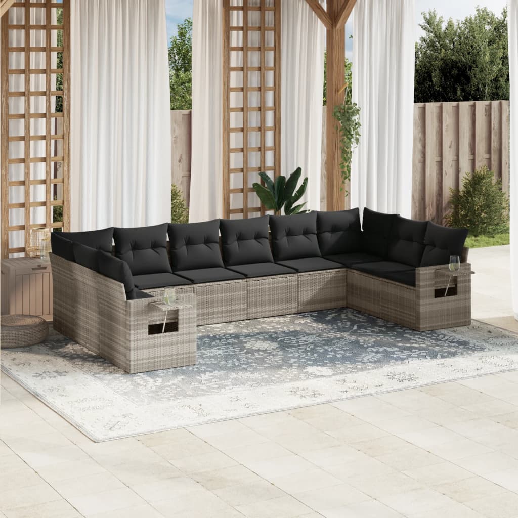 10-delige Loungeset met kussens poly rattan lichtgrijs is nu te koop bij PeponiXL, paradijselijk wonen!