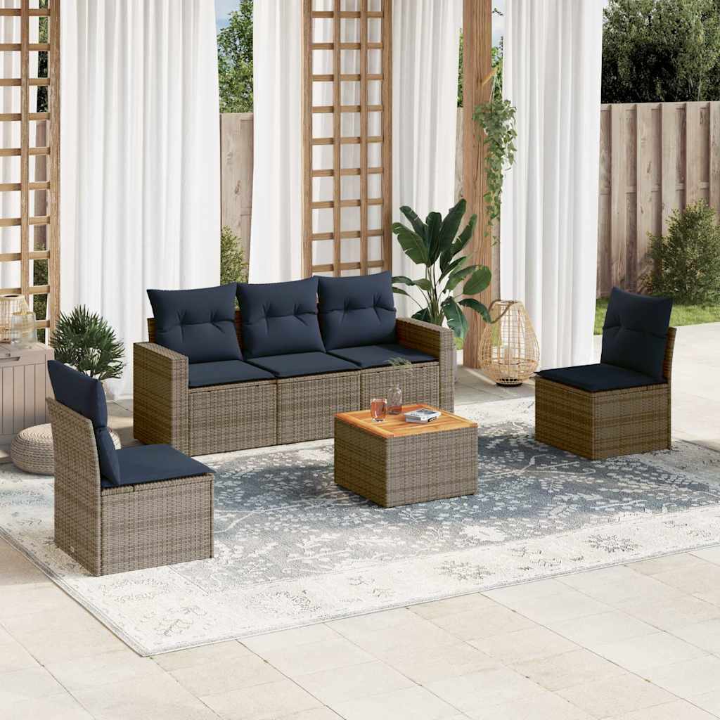 6-delige Loungeset met kussens poly rattan grijs is nu te koop bij PeponiXL, paradijselijk wonen!