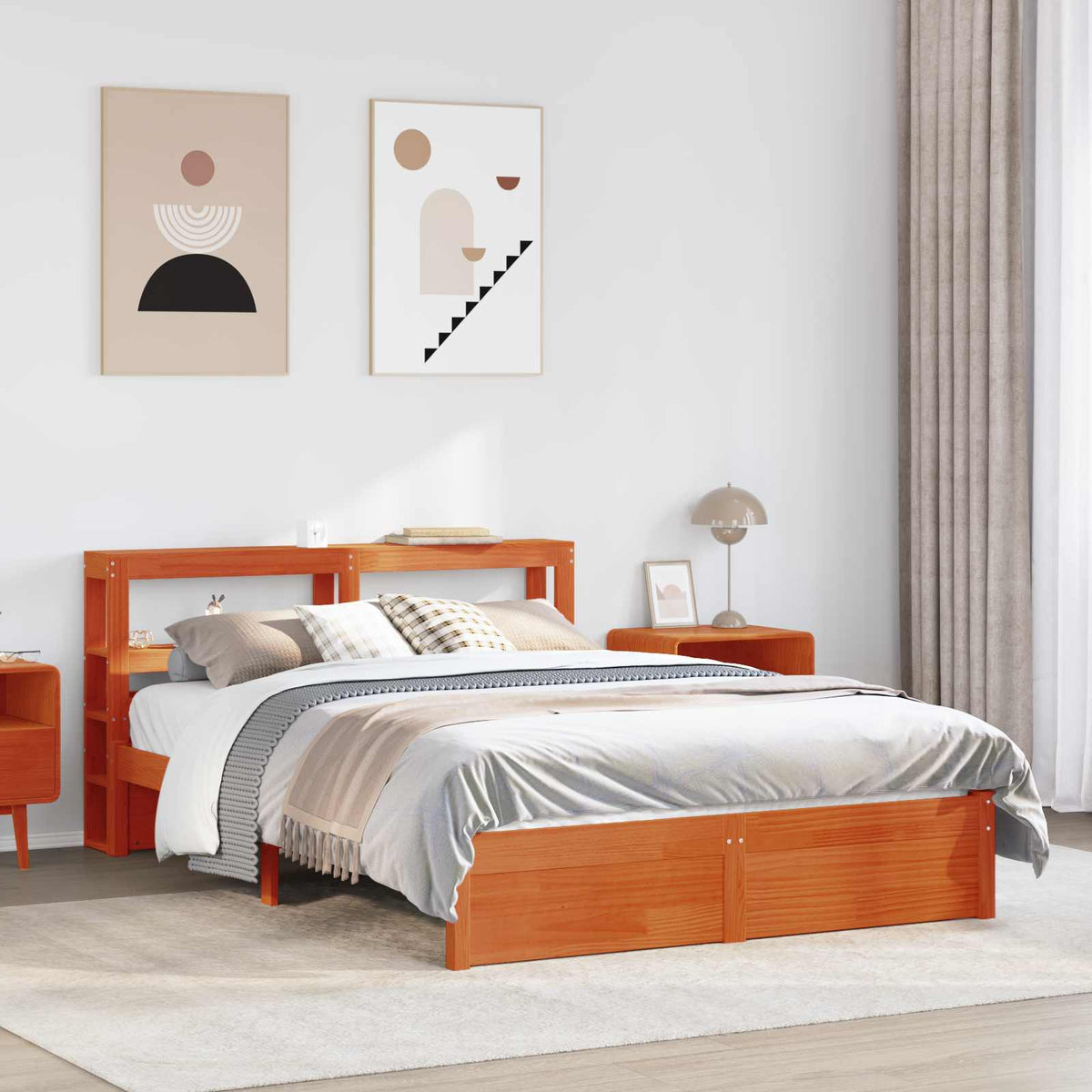 Bedframe met hoofdeinde met opslag Wasbruin Massief Vurenhout is nu te koop bij PeponiXL, paradijselijk wonen!