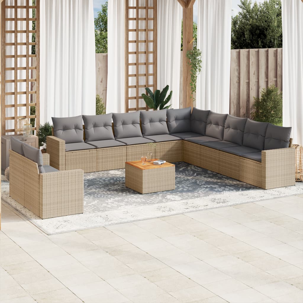 12-delige Loungeset met kussens poly rattan gemengd beige is nu te koop bij PeponiXL, paradijselijk wonen!