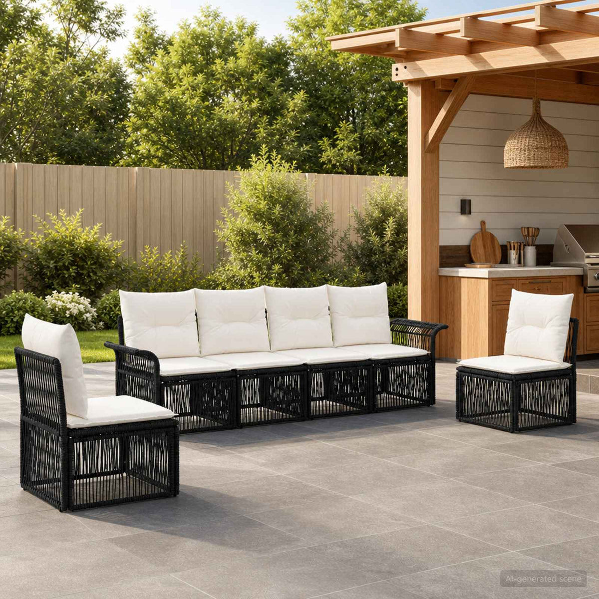 Tuinbankenset 6 pcs Zwart poly rattan is nu te koop bij PeponiXL, paradijselijk wonen!