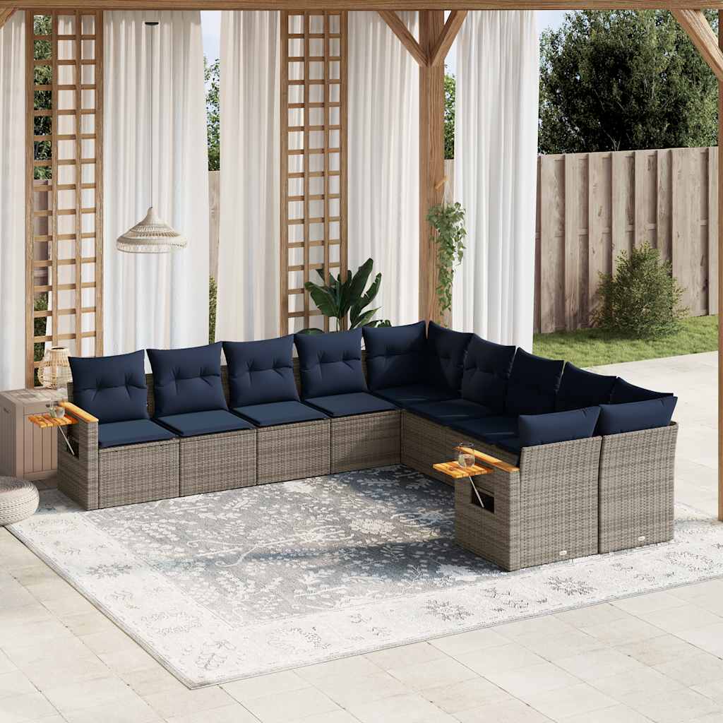 10-delige Loungeset met kussens poly rattan grijs is nu te koop bij PeponiXL, paradijselijk wonen!