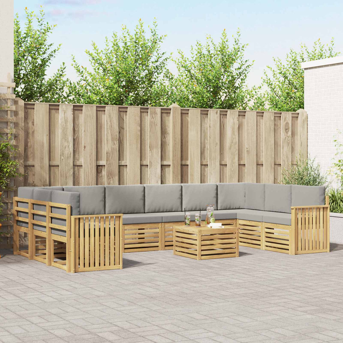 Buiten bankenset 11 pcs Wit en Lichtgrijs 59 x 59 x 37 cm is nu te koop bij PeponiXL, paradijselijk wonen!