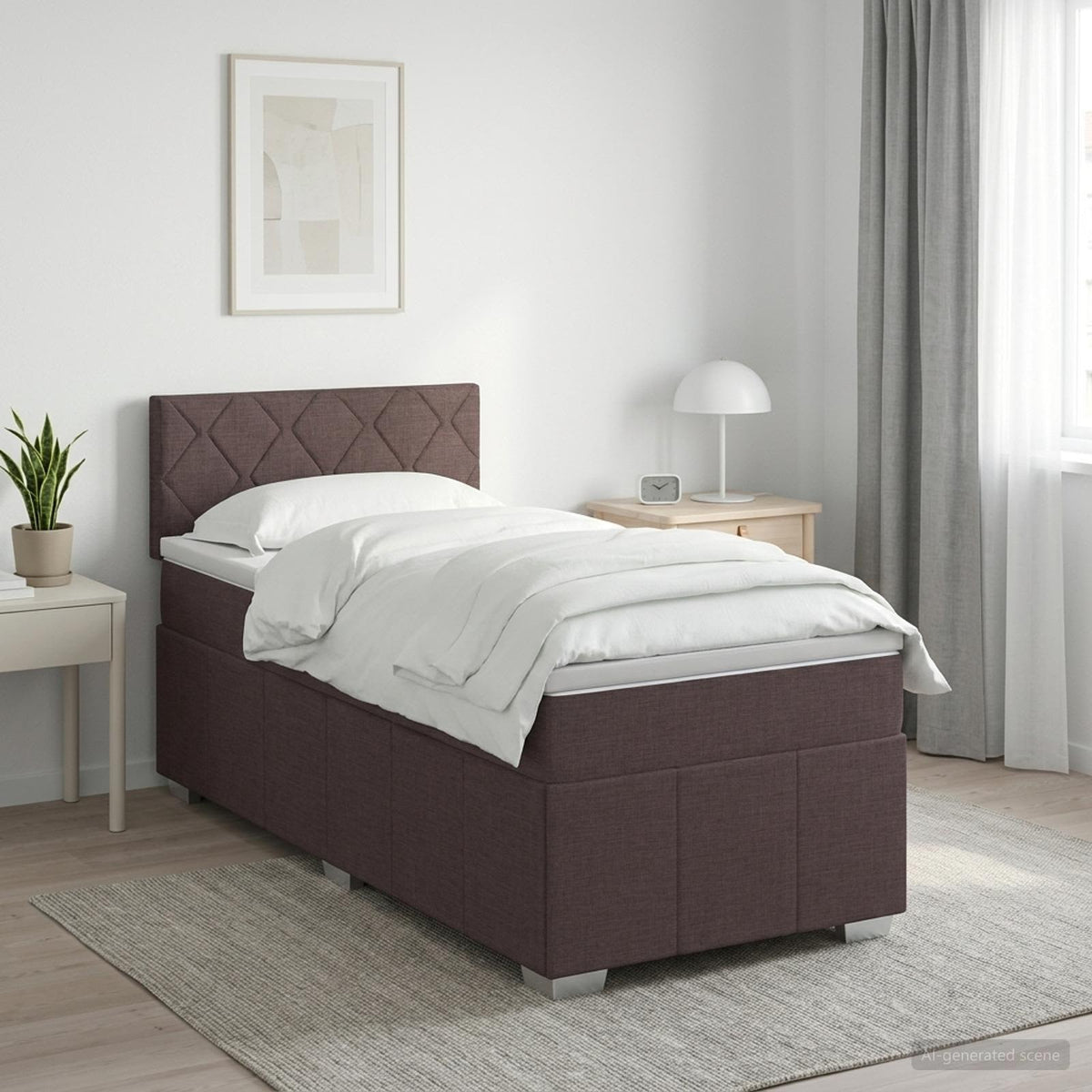 Boxspringbed met matras Donkerbruin 100 x 200 cm Stof is nu te koop bij PeponiXL, paradijselijk wonen!