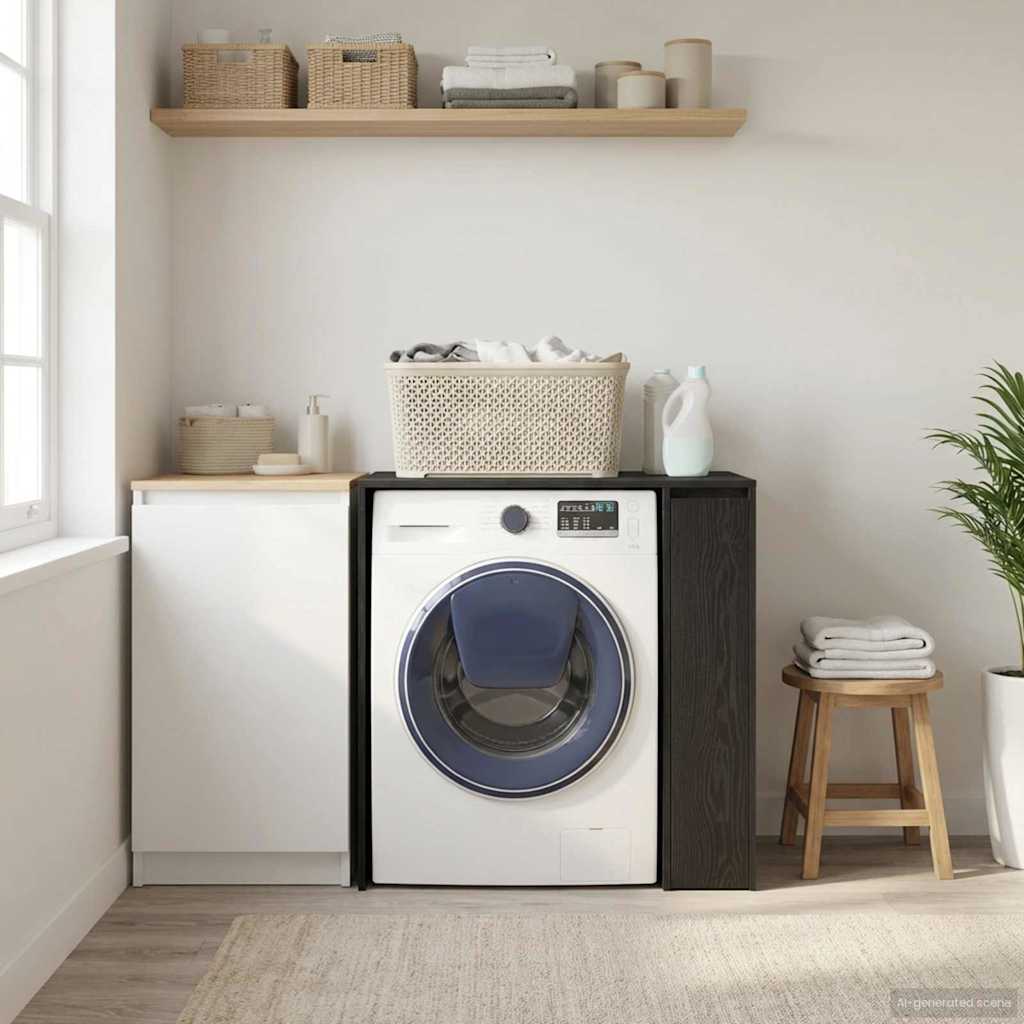 Wasmachinekast Zwart Eiken 87 x 60 x 89 cm Bewerkt hout is nu te koop bij PeponiXL, paradijselijk wonen!