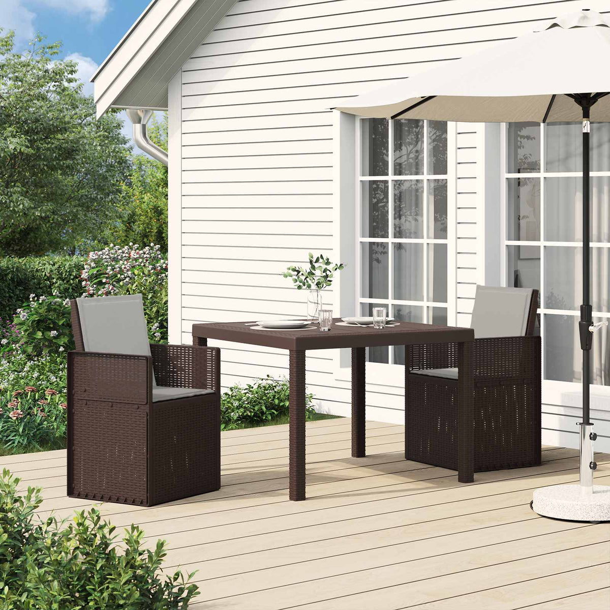 Tuin eettafelset met kussen 3-delig Bruin en lichtgrijs PP is nu te koop bij PeponiXL, paradijselijk wonen!