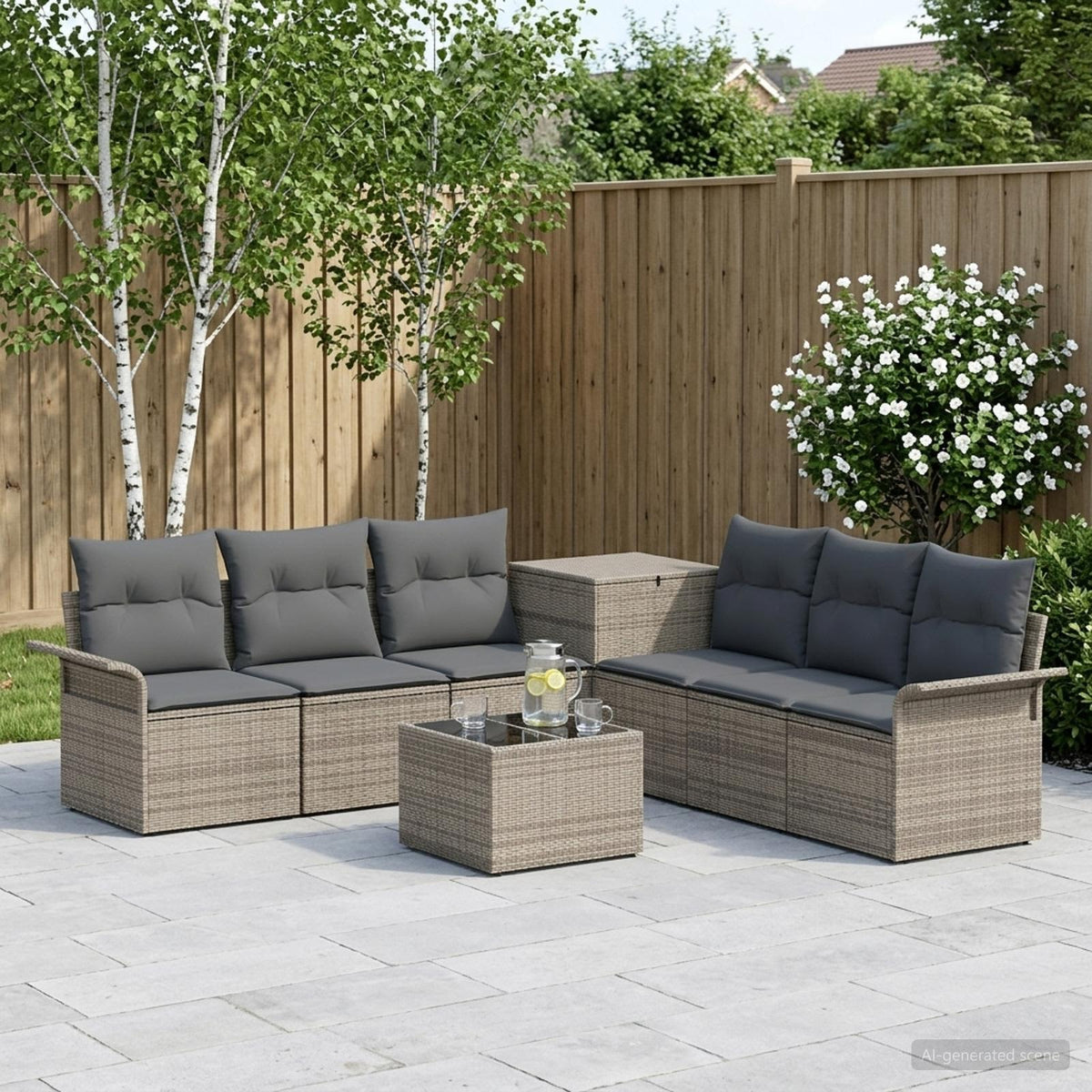 Bankstel 8 st Grijs en Donkergrijs Poly Rattan en Staal is nu te koop bij PeponiXL, paradijselijk wonen!