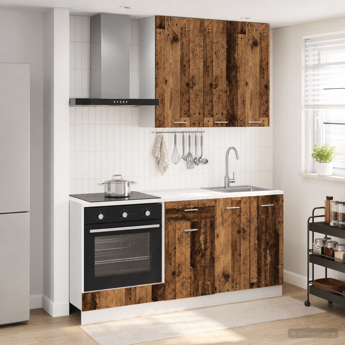 Keukenblok LYON 5 pcs Oud hout Bewerkt hout is nu te koop bij PeponiXL, paradijselijk wonen!