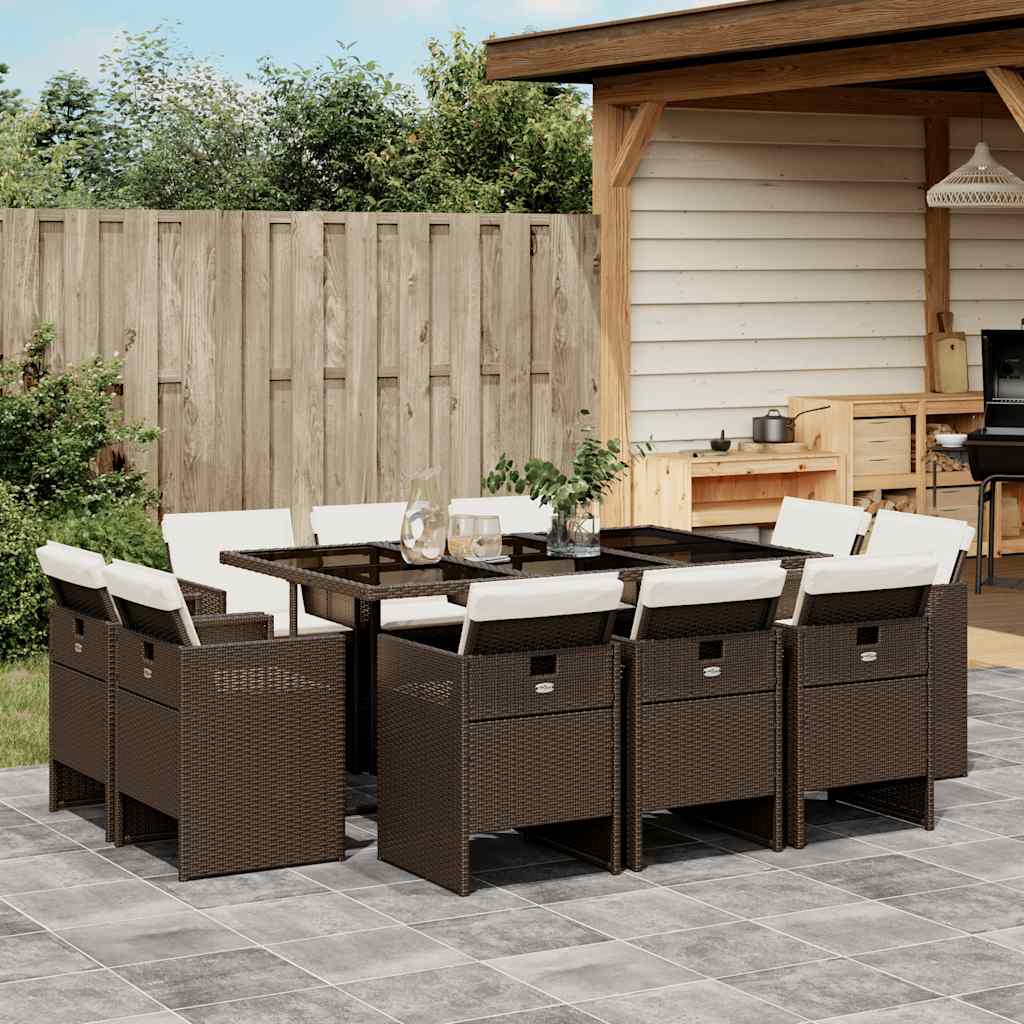 11-delige Tuinset met kussens poly rattan bruin is nu te koop bij PeponiXL, paradijselijk wonen!