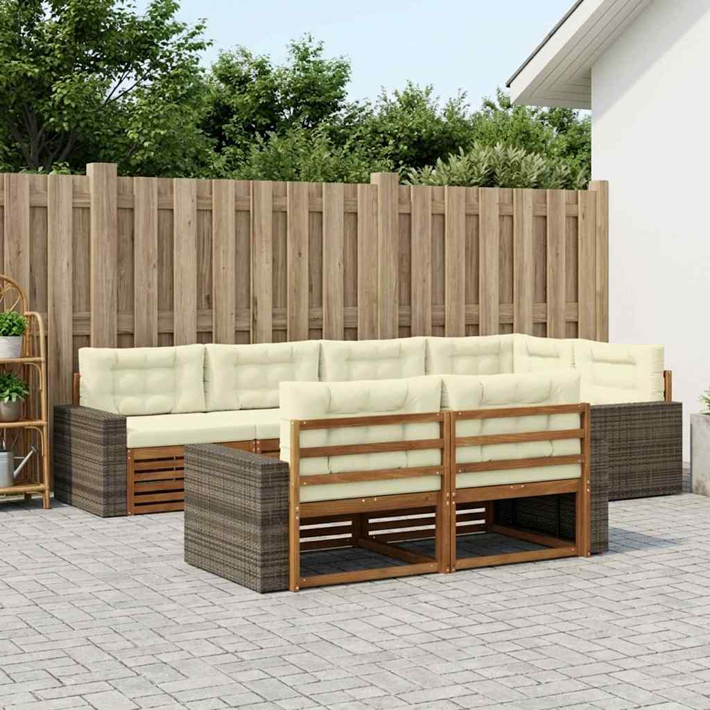 Buiten bankenset met kussen 7 pcs Natuurlijk en Crème is nu te koop bij PeponiXL, paradijselijk wonen!
