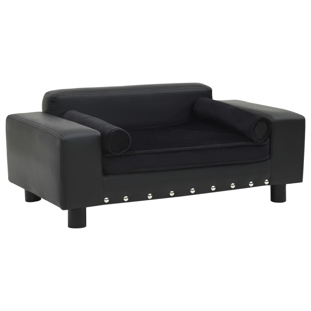 Hondenbank 81x43x31 cm pluche en kunstleer zwart is nu te koop bij PeponiXL, paradijselijk wonen!