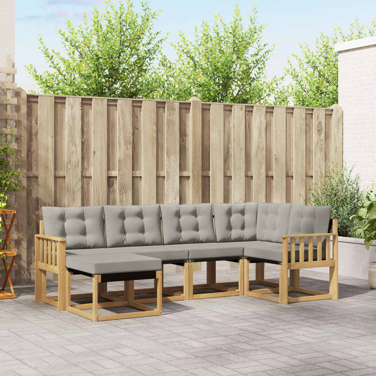 Buiten bankenset met kussen 6 pcs Wit en Lichtgrijs is nu te koop bij PeponiXL, paradijselijk wonen!