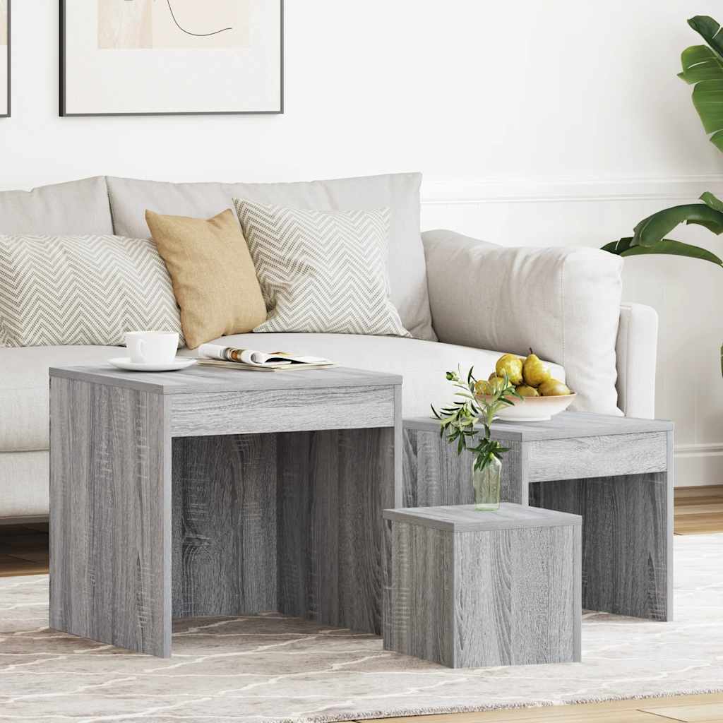 3-delige Tafeltjesset bewerkt hout grijs sonoma eikenkleurig is nu te koop bij PeponiXL, paradijselijk wonen!