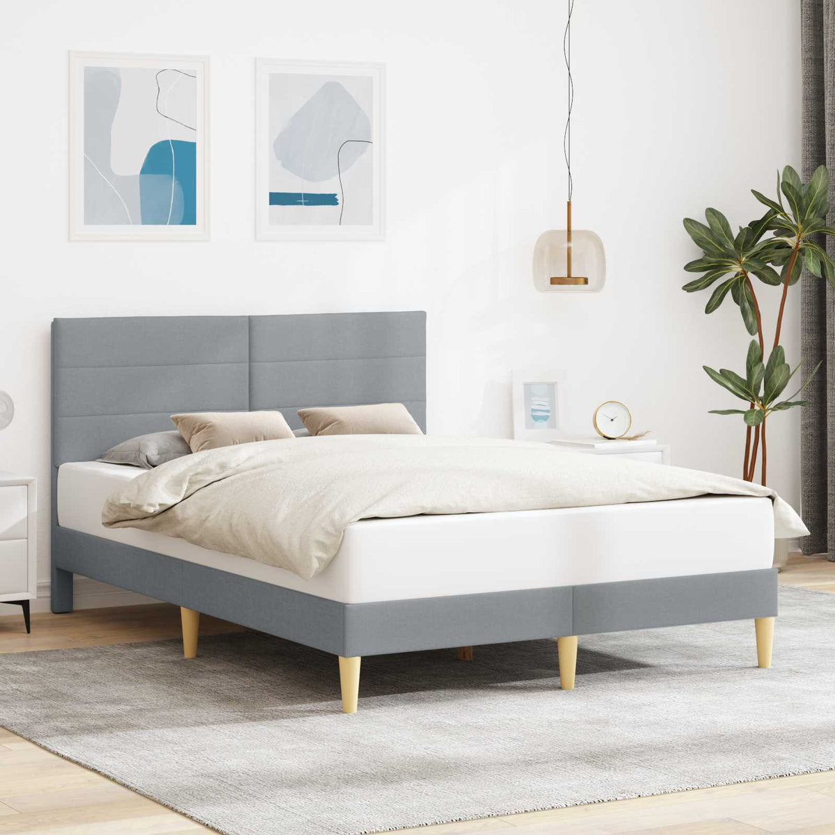 Bedframe met hoofdeinde Lichtgrijs 120 x 200 cm Stof is nu te koop bij PeponiXL, paradijselijk wonen!